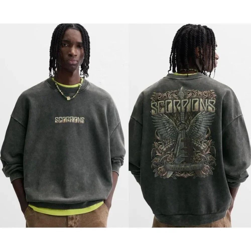 Zara Scorpions Mens Graphic Sweatshirt S Gray Pullover Relaxed Fit 1277/303 NWT